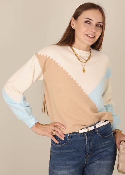 Color Block Geometric Design Sweater