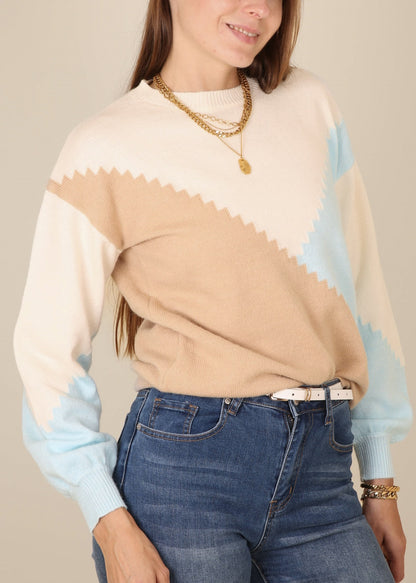 Color Block Geometric Design Sweater