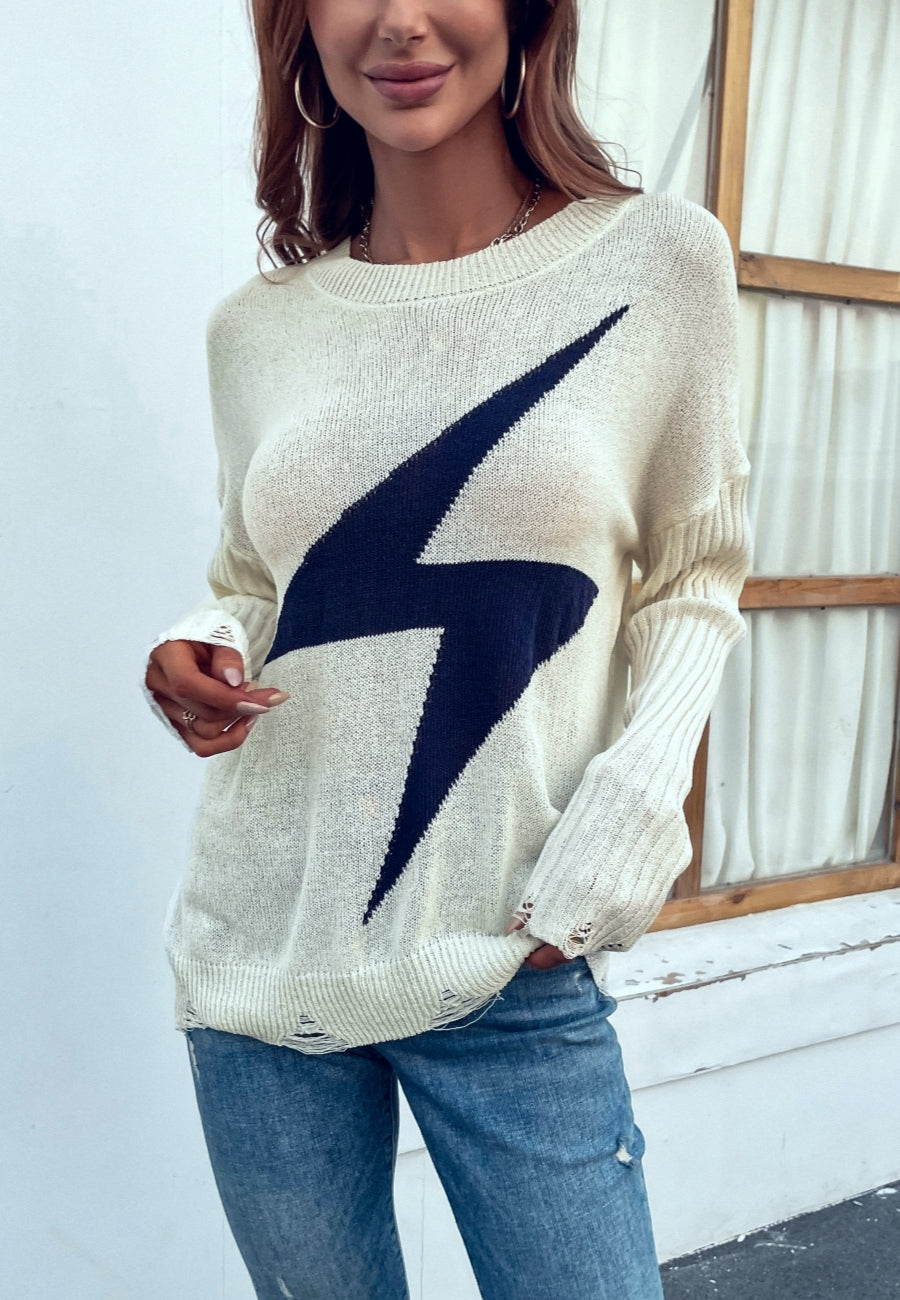 Thunder Bolt Distressed Sleeve Sweater