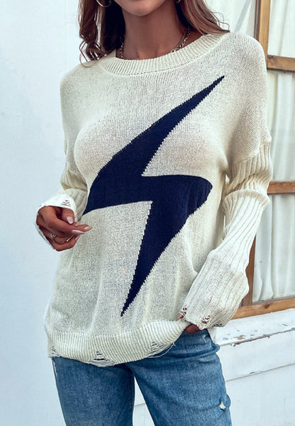 Thunder Bolt Distressed Sleeve Sweater