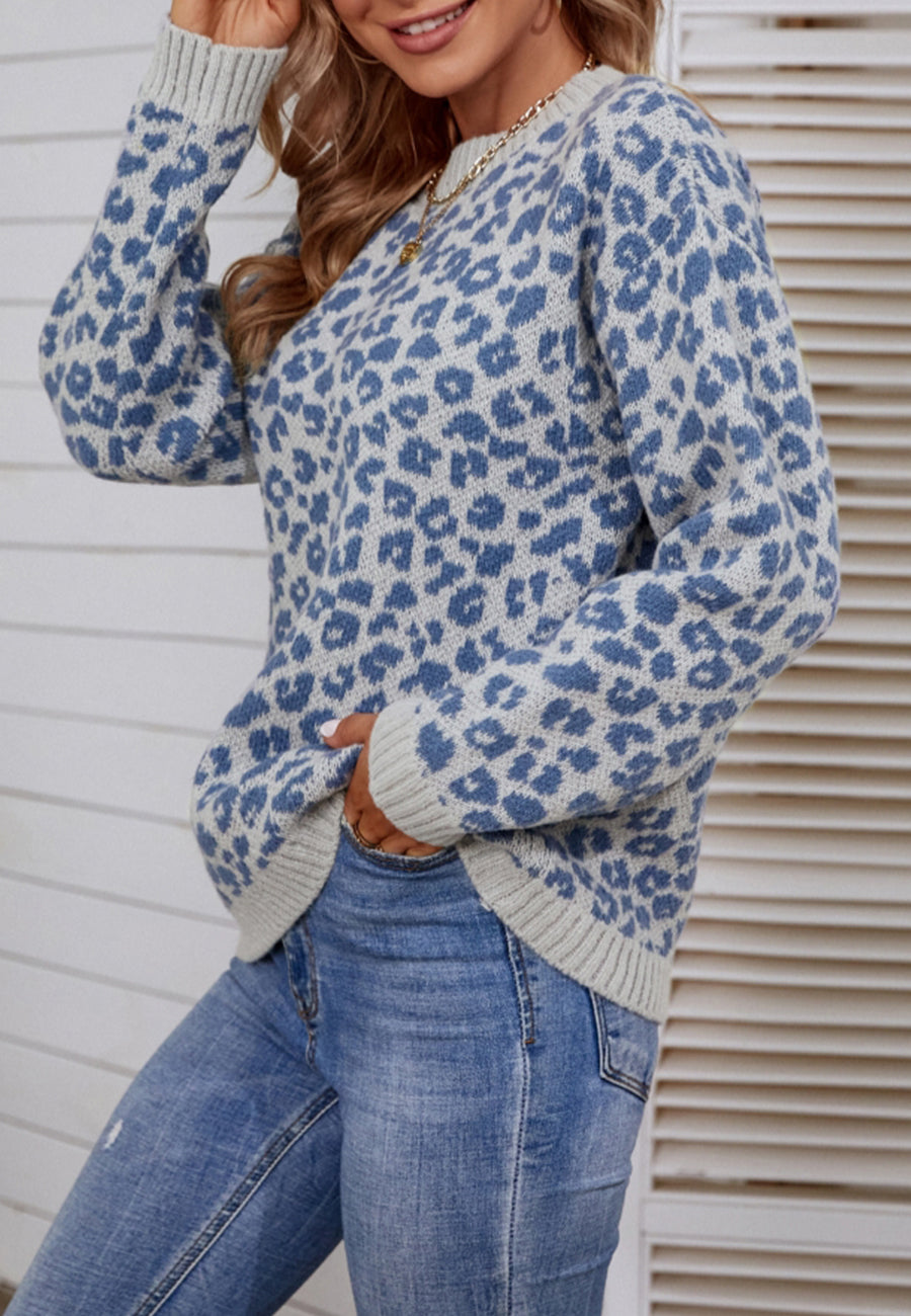 Suéter básico de punto con estampado de leopardo 