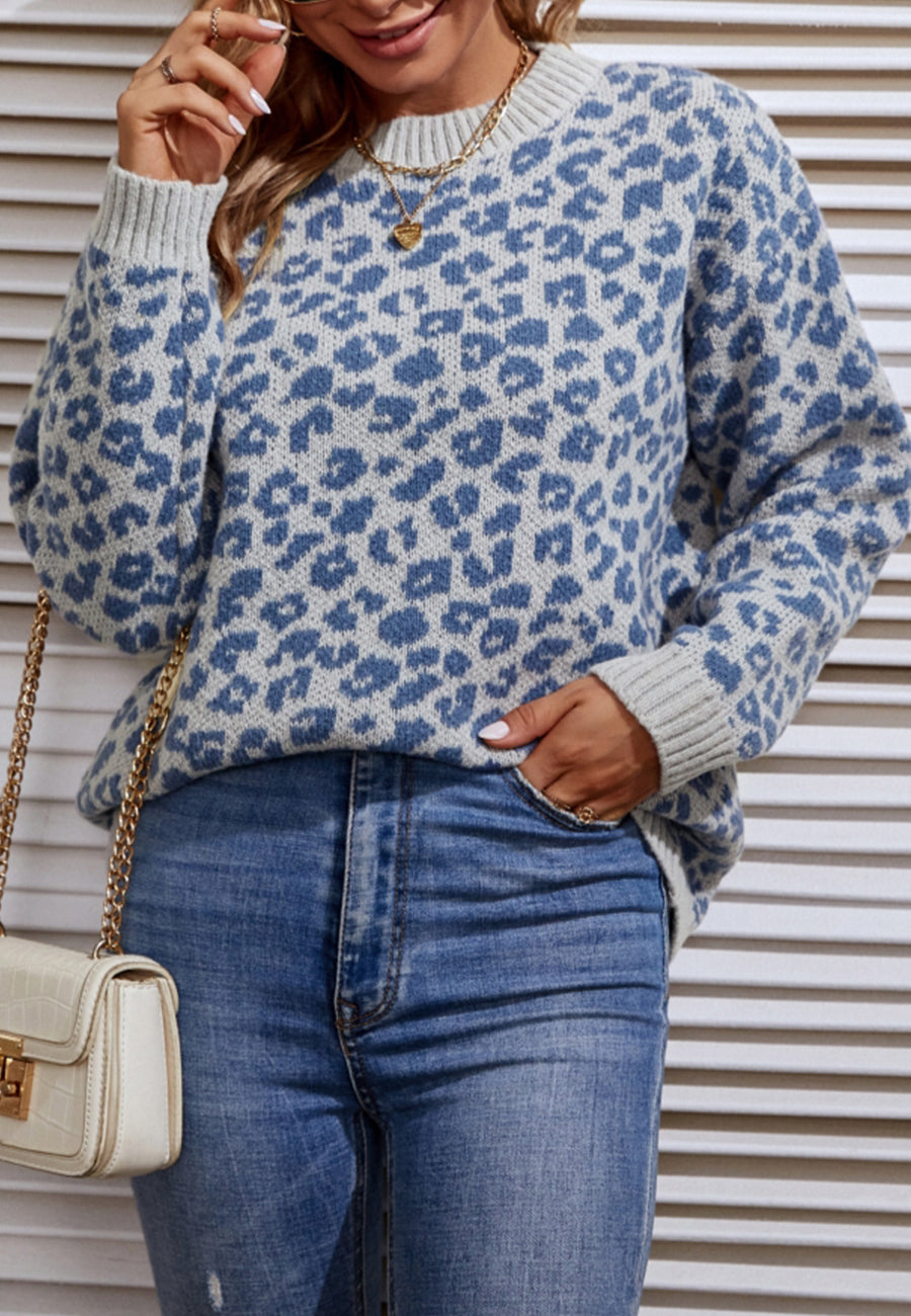 Suéter básico de punto con estampado de leopardo 
