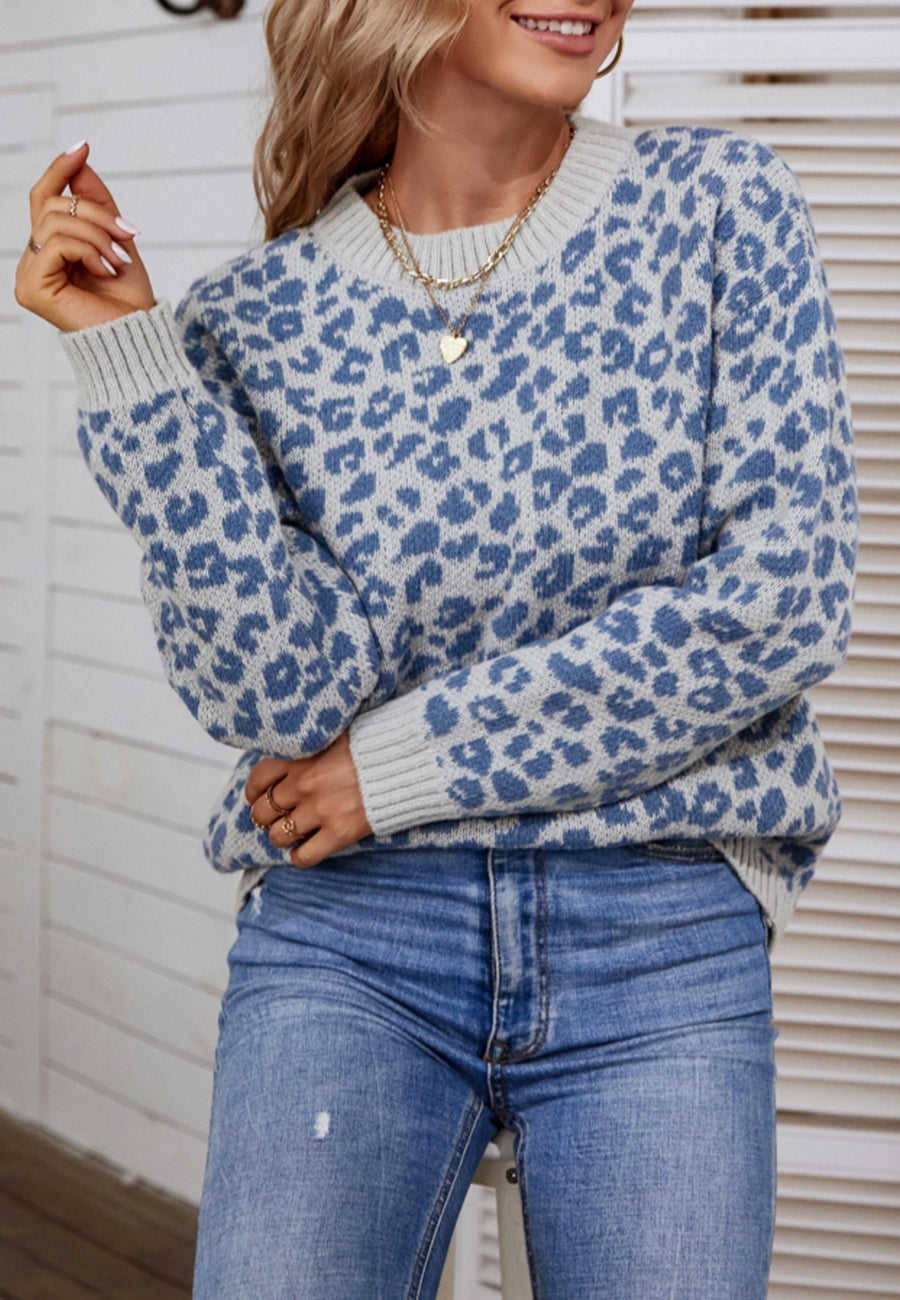 Suéter básico de punto con estampado de leopardo 
