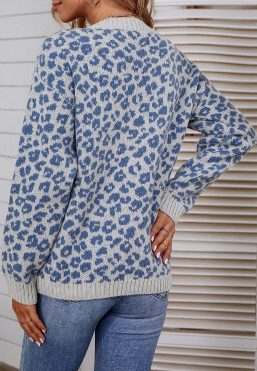Suéter básico de punto con estampado de leopardo 