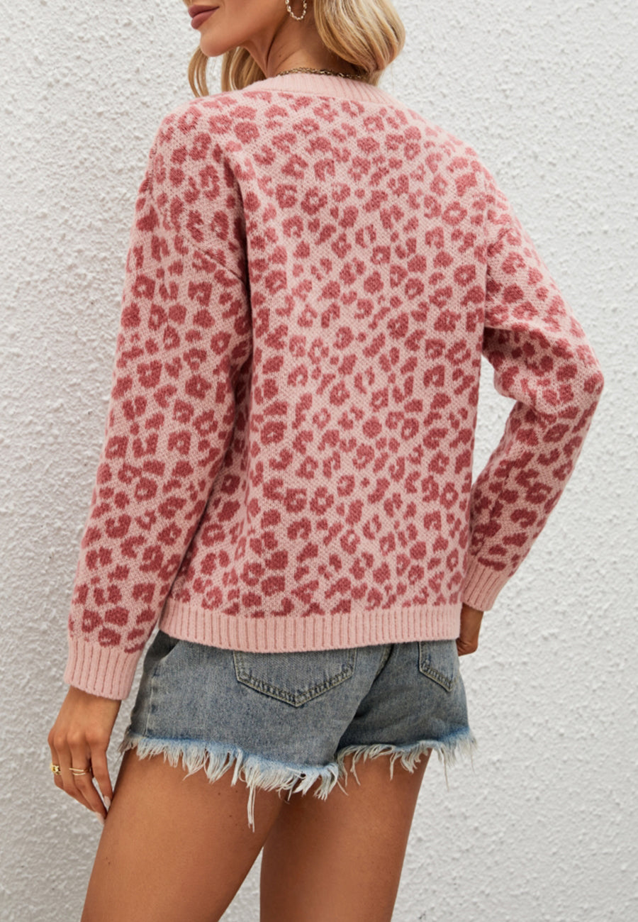 Leopard Print Basic Knit Sweater