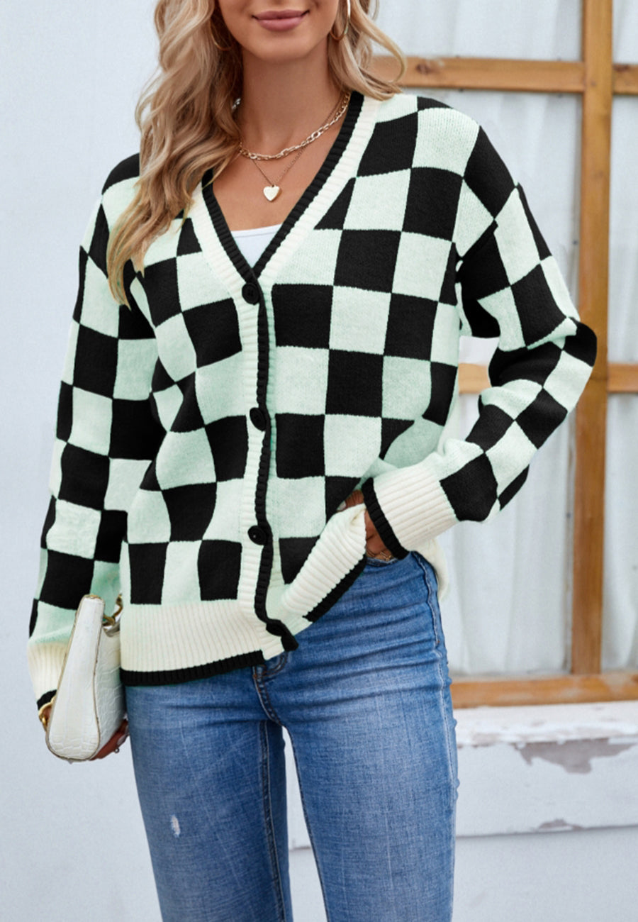 Two Tone Checkered Cardigan