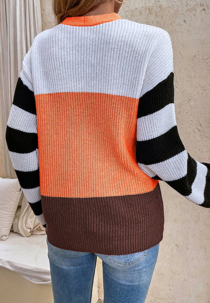 Lace Up Color Block Sweater
