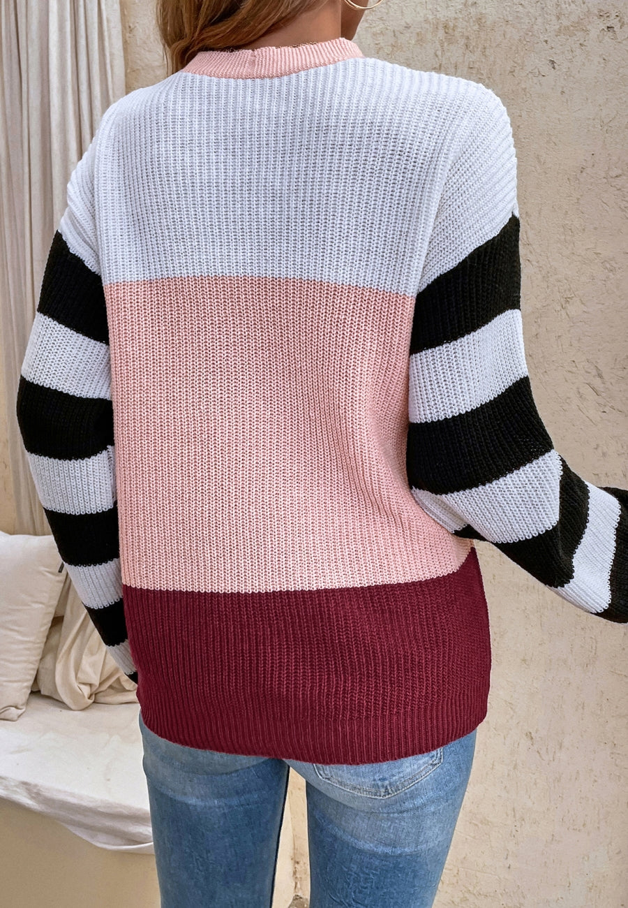 Lace Up Color Block Sweater