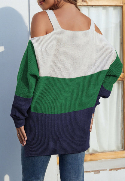 Cold Shoulder Striped Pattern Sweater