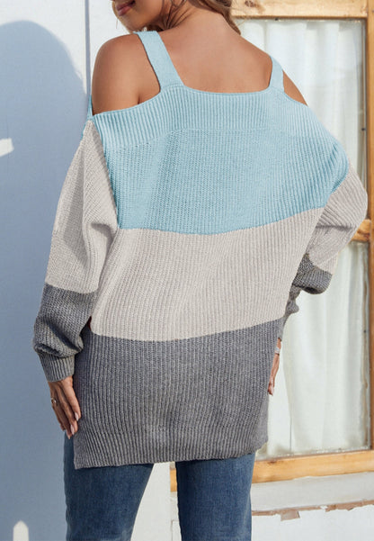 Cold Shoulder Striped Pattern Sweater
