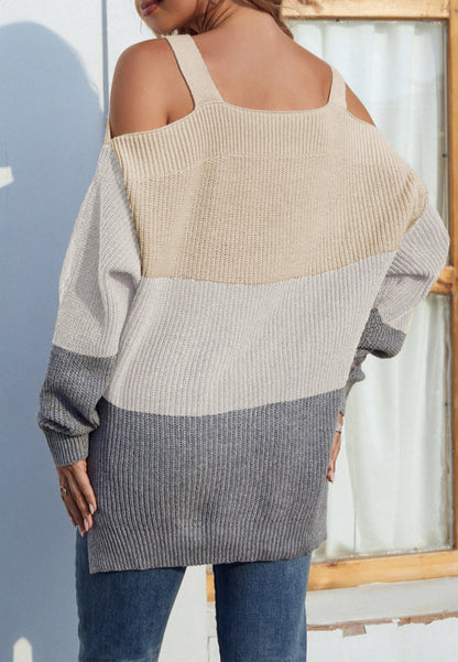 Cold Shoulder Striped Pattern Sweater