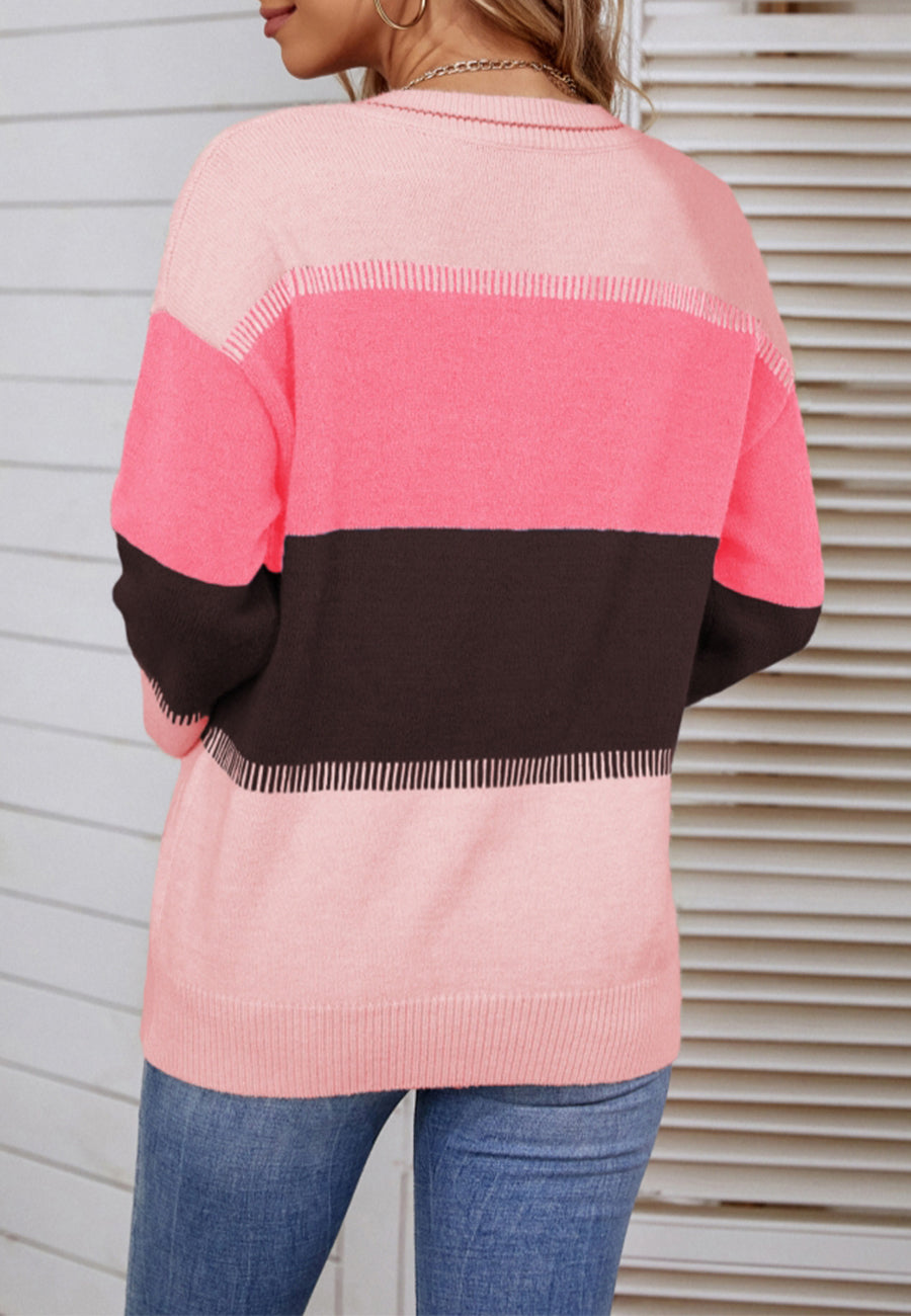 Striped Detail Color Block Sweater