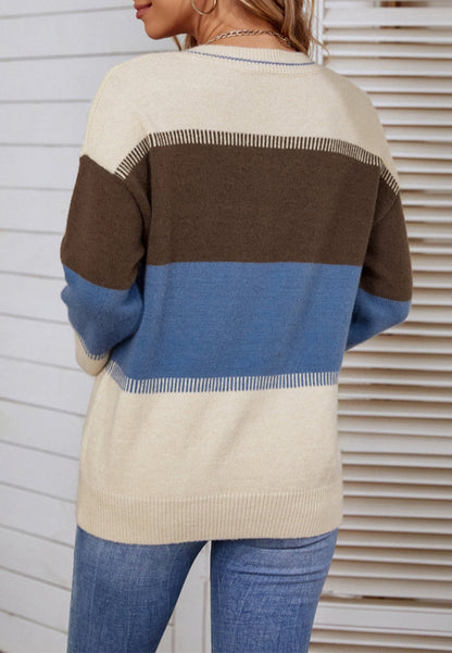 Striped Detail Color Block Sweater
