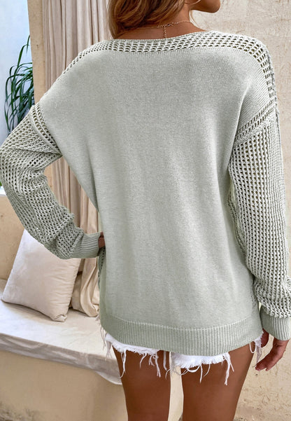 Textured Crochet Knit Sleeve Sweater