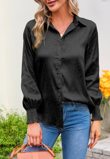 Animal Pattern Shirred Sleeve Shirt
