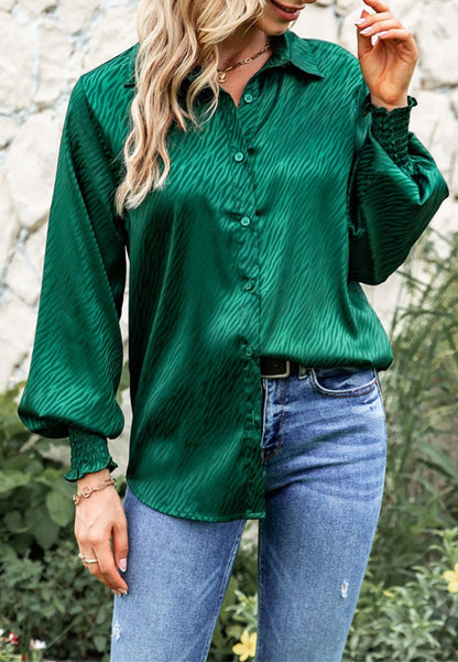 Animal Pattern Shirred Sleeve Shirt