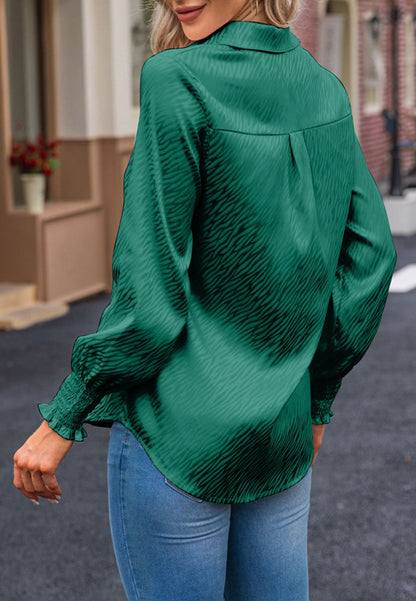 Animal Pattern Shirred Sleeve Shirt