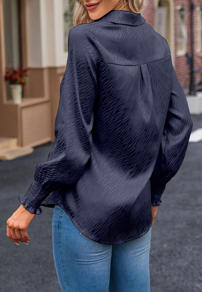 Animal Pattern Shirred Sleeve Shirt