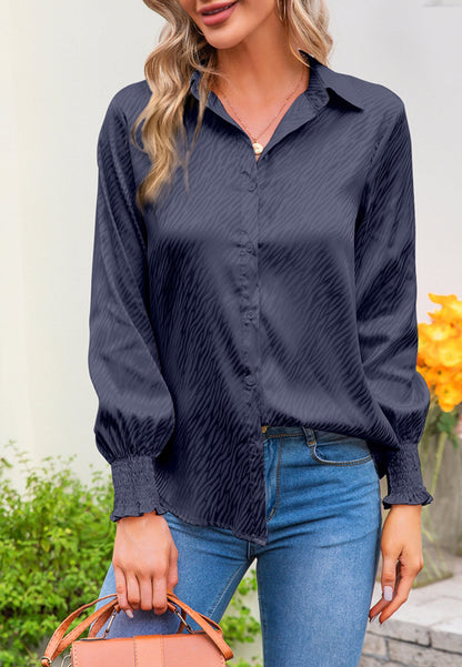 Animal Pattern Shirred Sleeve Shirt