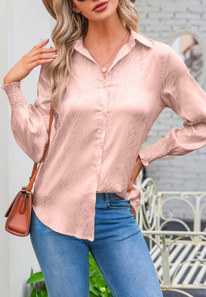 Animal Pattern Shirred Sleeve Shirt