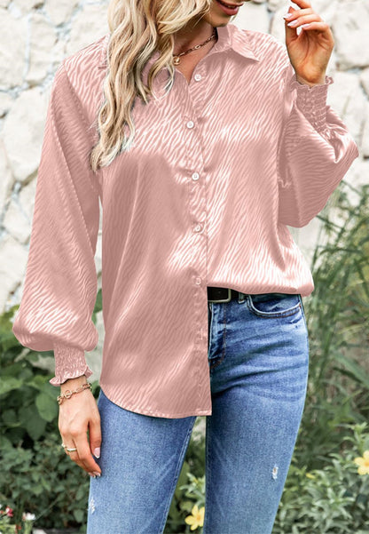 Animal Pattern Shirred Sleeve Shirt