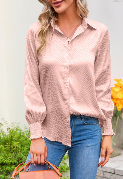 Animal Pattern Shirred Sleeve Shirt