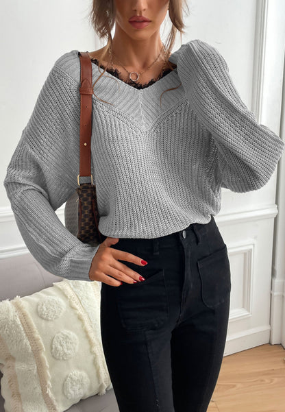 Lace Trim Classic Sweater