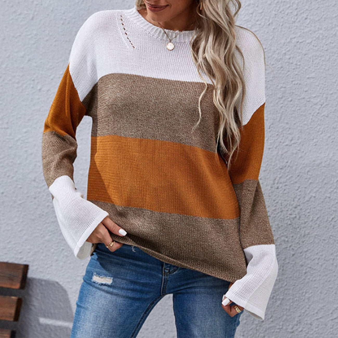 Fall Color Block Sweater - Orange