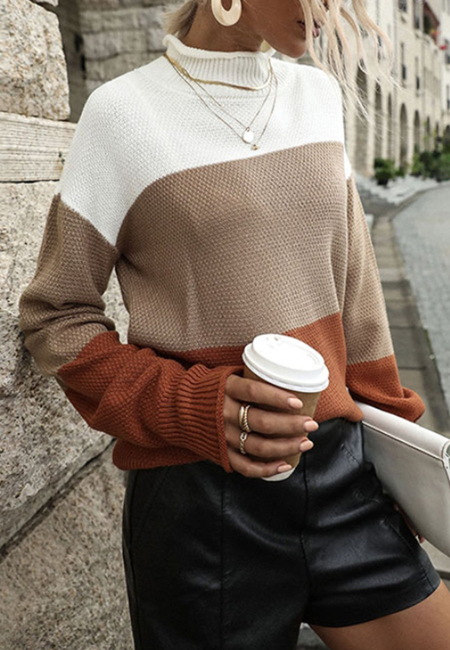 Textured Color Block Fall Sweater