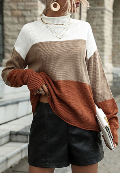 Textured Color Block Fall Sweater
