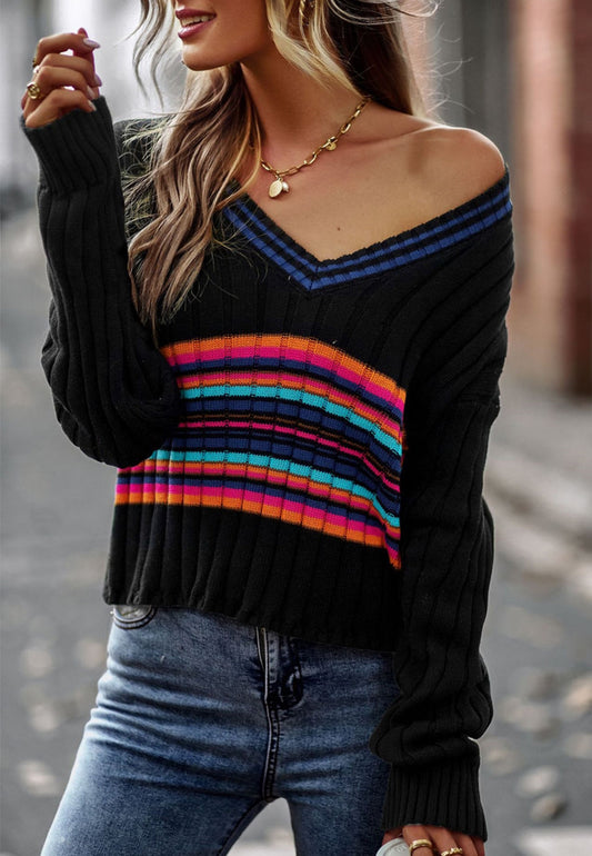 Contrast Multicolor Striped Sweater
