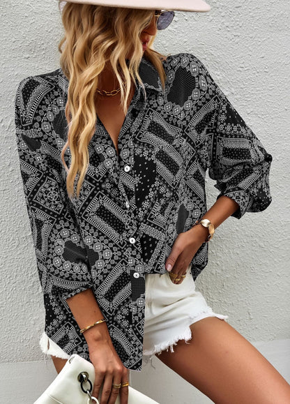 Geometric Bandana Print Button Blouse