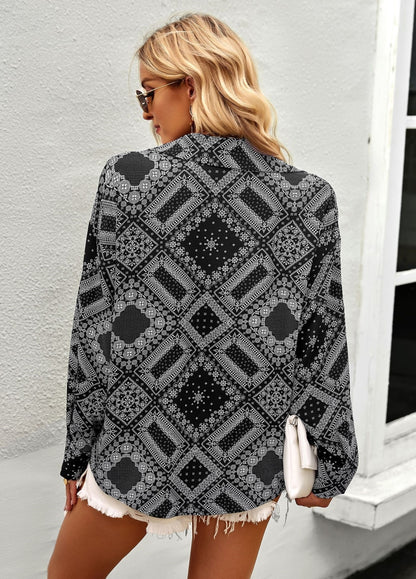 Geometric Bandana Print Button Blouse