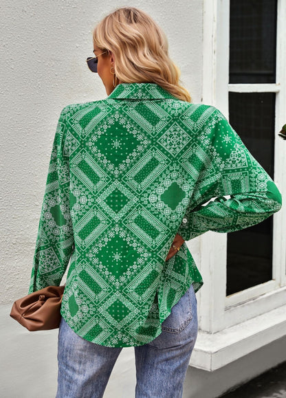 Geometric Bandana Print Button Blouse