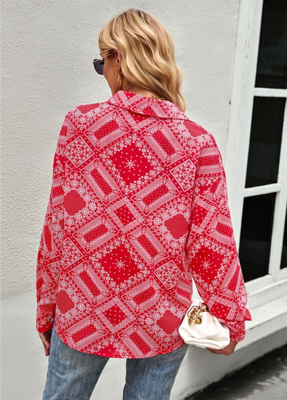 Geometric Bandana Print Button Blouse