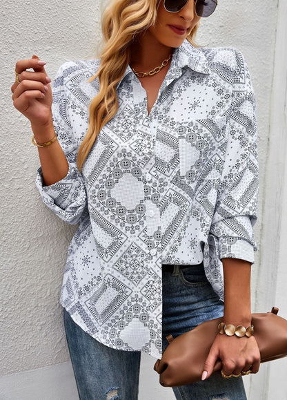Geometric Bandana Print Button Blouse