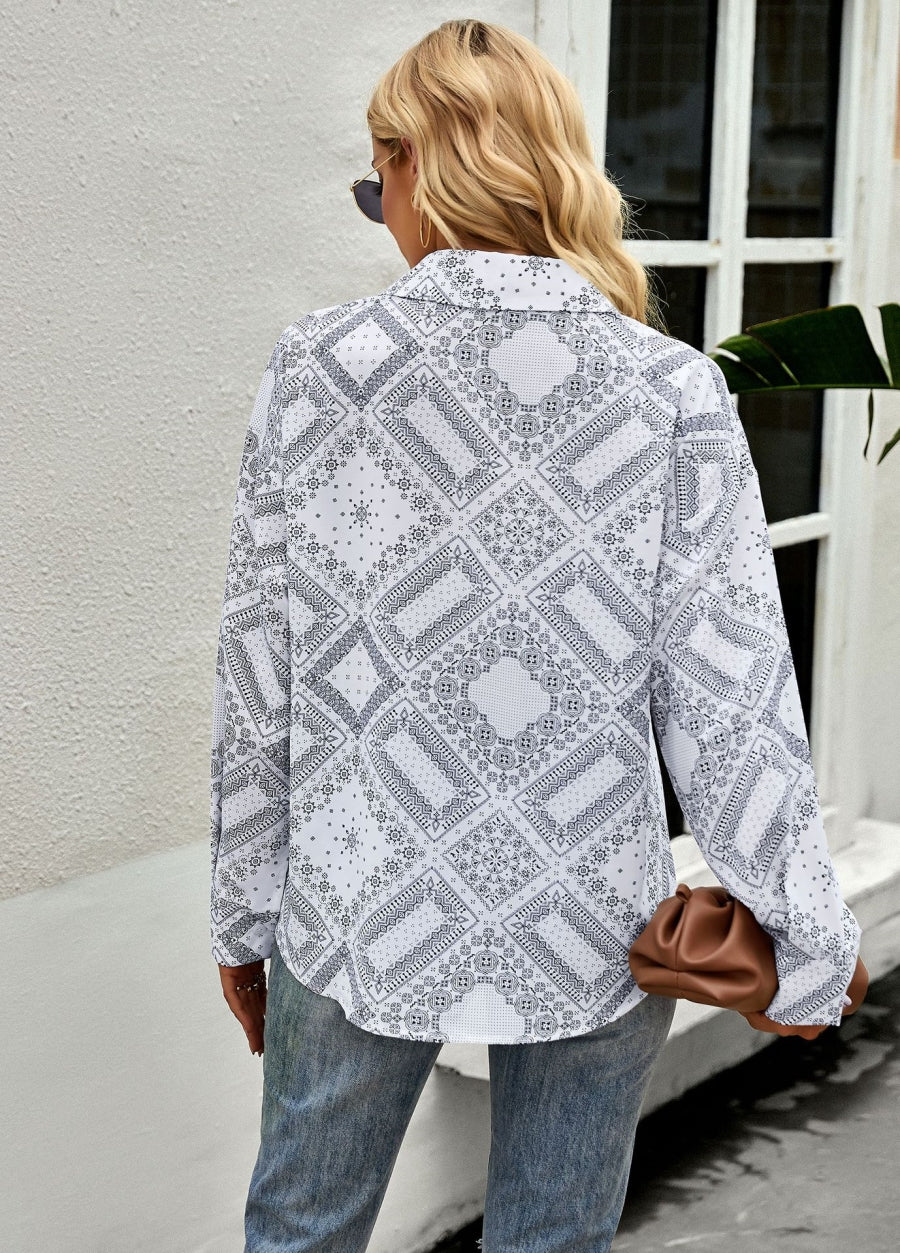 Geometric Bandana Print Button Blouse