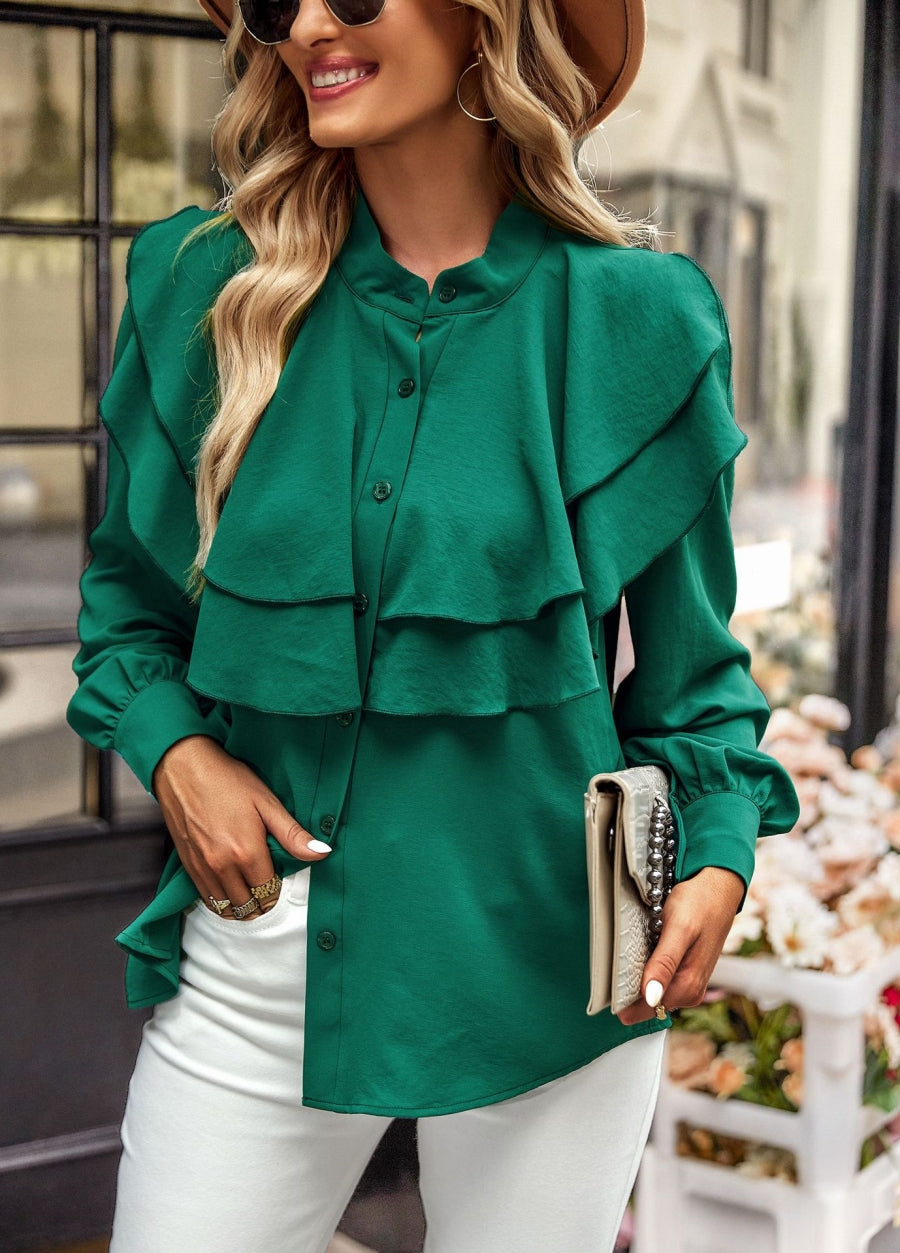 Tiered Ruffle Button Down Blouse