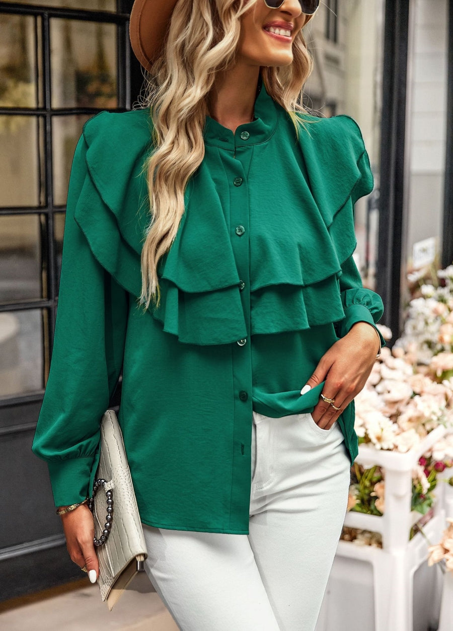 Tiered Ruffle Button Down Blouse