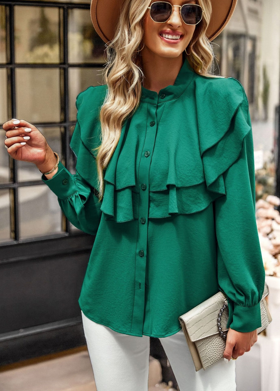 Tiered Ruffle Button Down Blouse