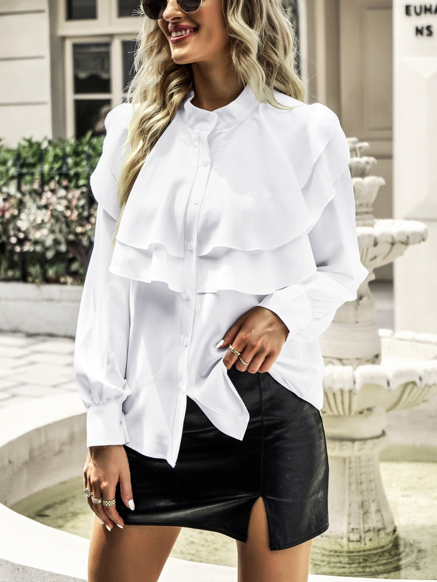 Tiered Ruffle Button Down Blouse