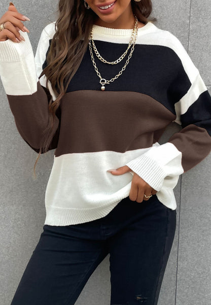 Chic Color Block Striped Sweater