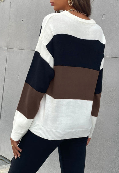 Chic Color Block Striped Sweater