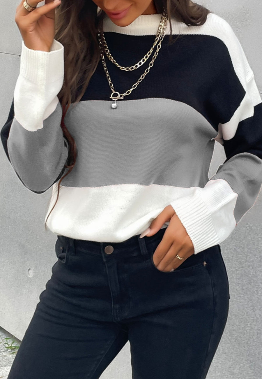 Chic Color Block Striped Sweater