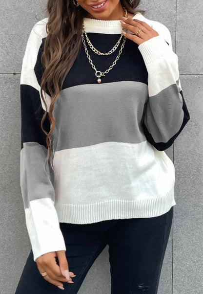 Chic Color Block Striped Sweater