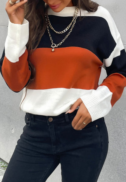 Chic Color Block Striped Sweater