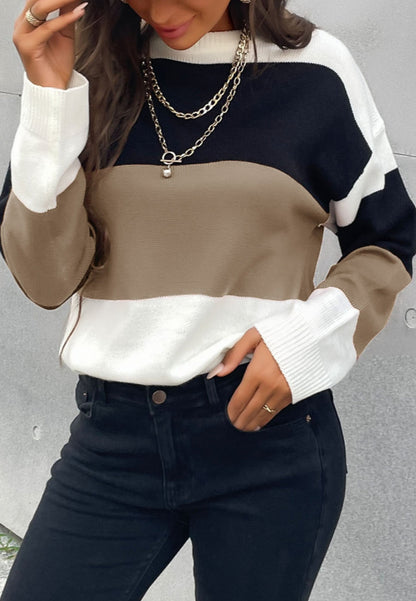 Chic Color Block Striped Sweater