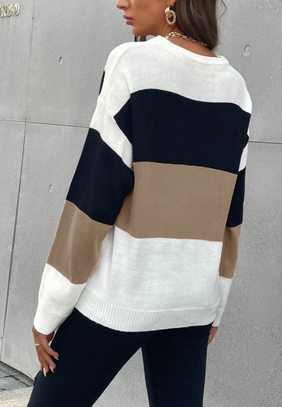 Chic Color Block Striped Sweater