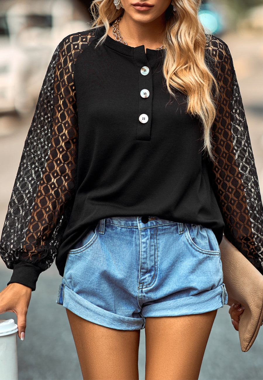 Lace Sleeve Button Sweater