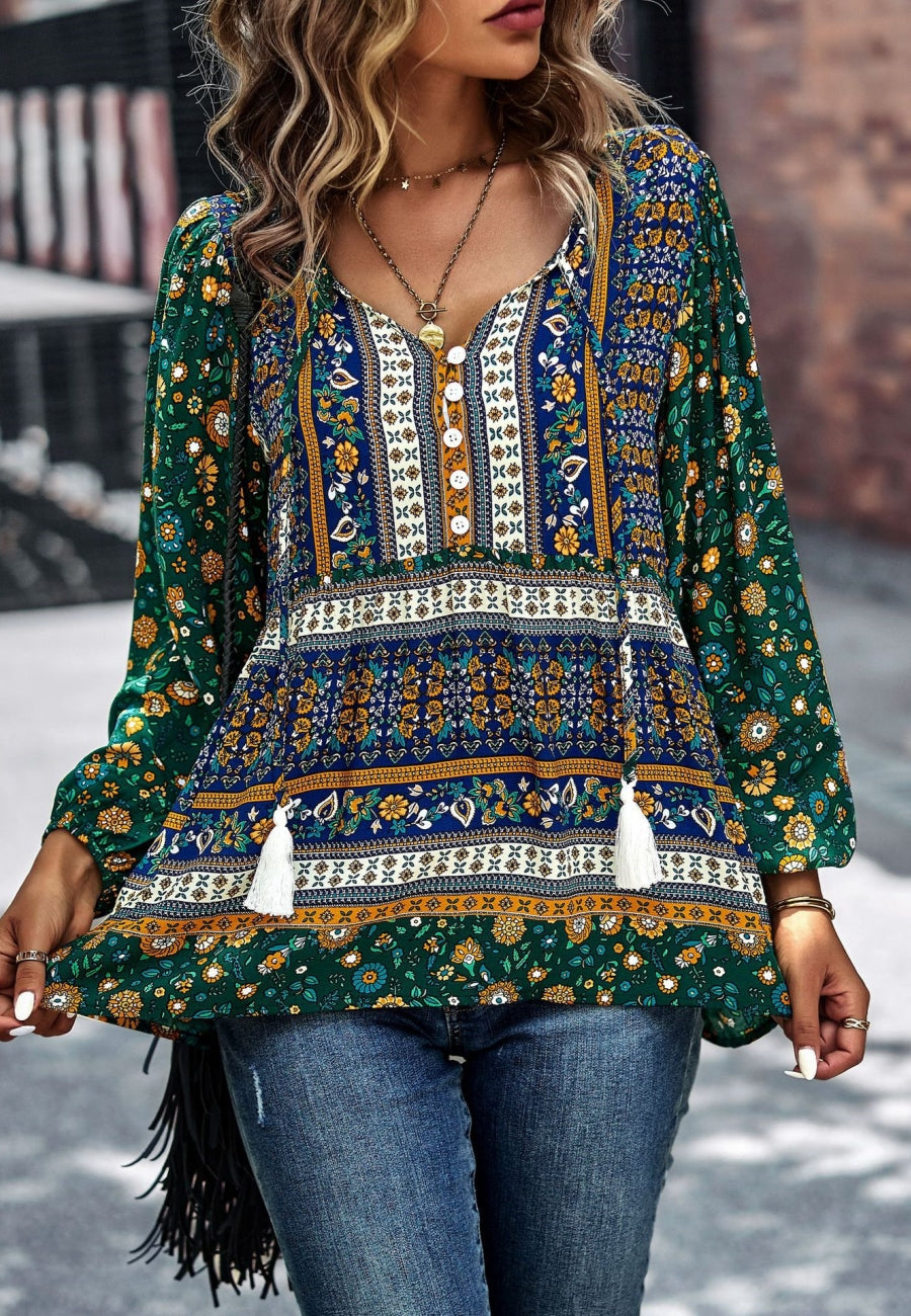 Blusa bohemia con escote en V multicolor 